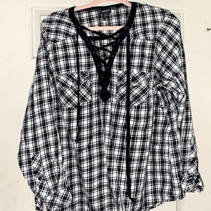 Criss cross front long sleeve flannel shirt: Torrid, size 2